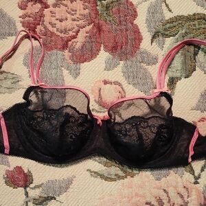 Black and Pink Lace Bra